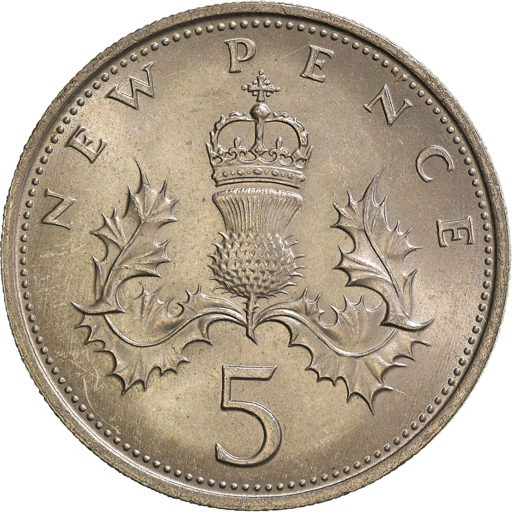 Moneda, Gran Bretaña, 5 New Pence, 1970