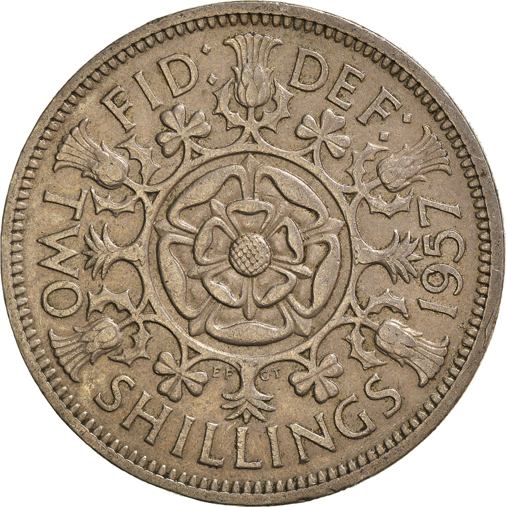 Moneda, Gran Bretaña, Florin, Two Shillings, 1957