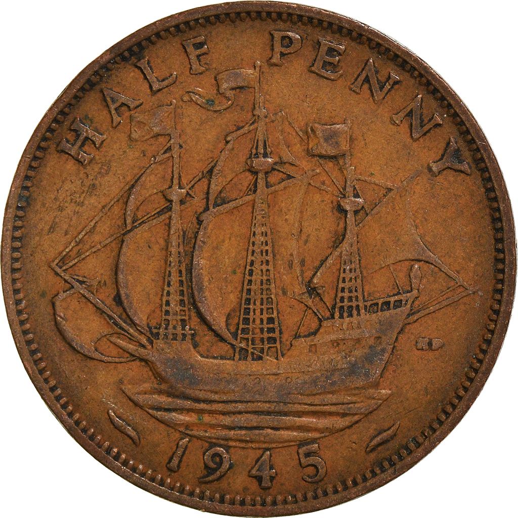 Moneda, Gran Bretaña, 1/2 Penny, 1945