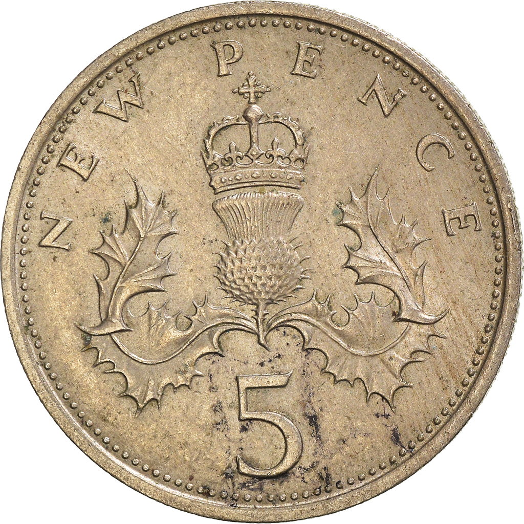 Moneda, Gran Bretaña, 5 New Pence, 1968