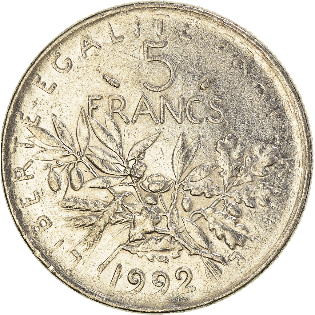 Moneda, Francia, 5 Francs, 1992