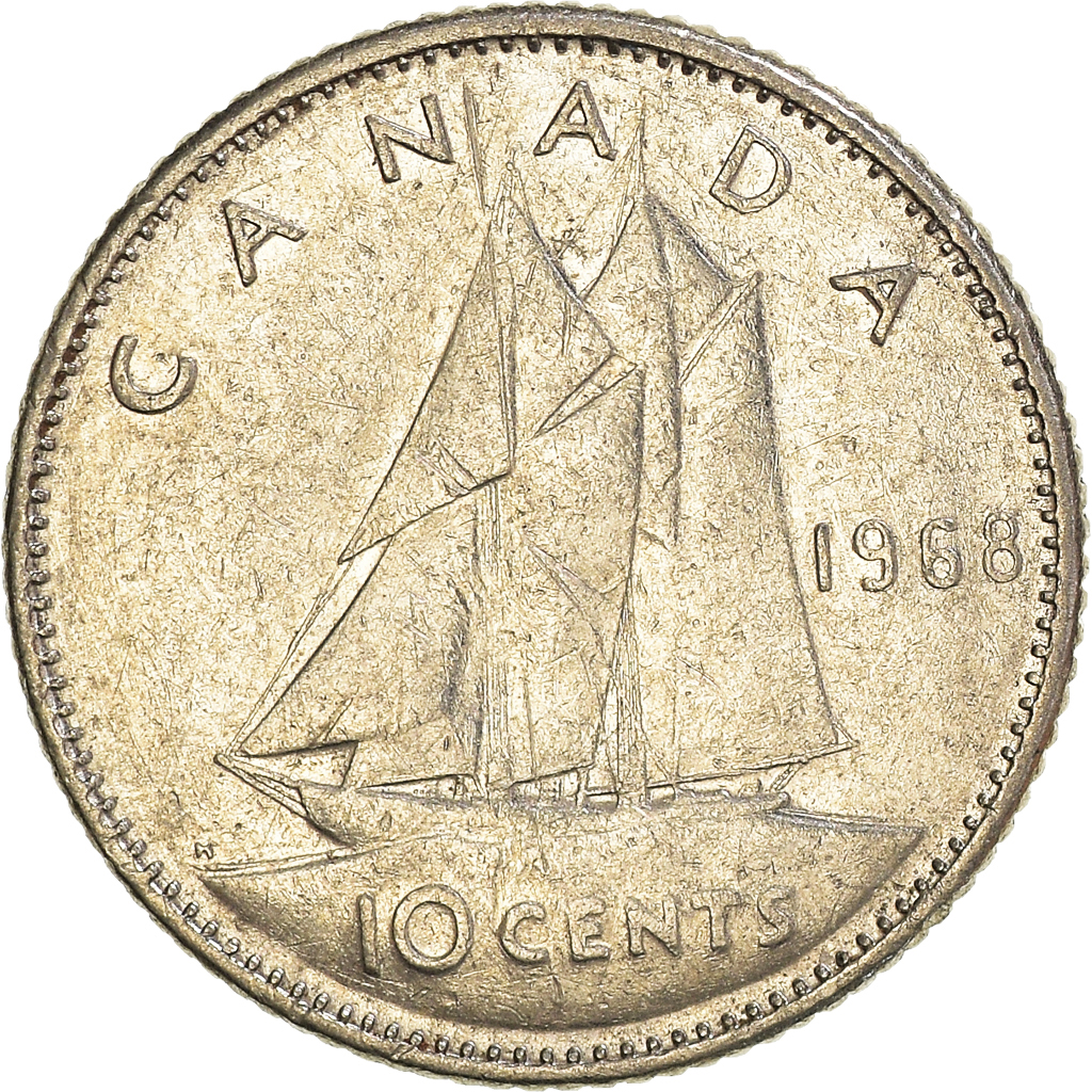 Moneda, Canadá, 10 Cents, 1968
