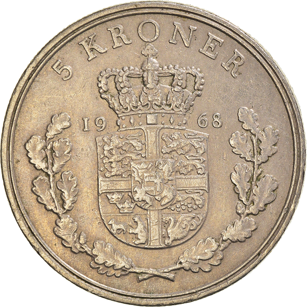 Moneda, Dinamarca, 5 Kroner, 1968