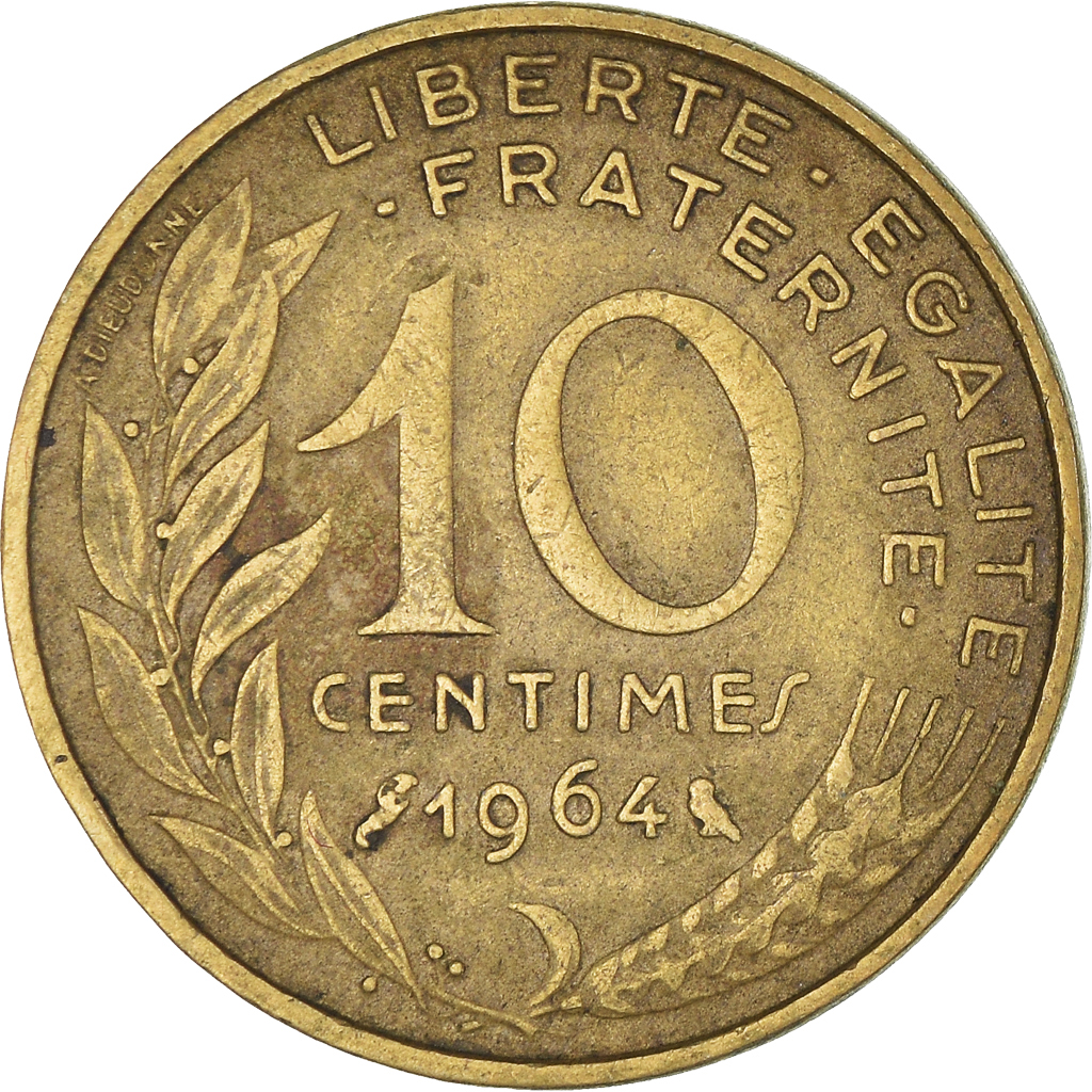 Moneda, Francia, 10 Centimes, 1964