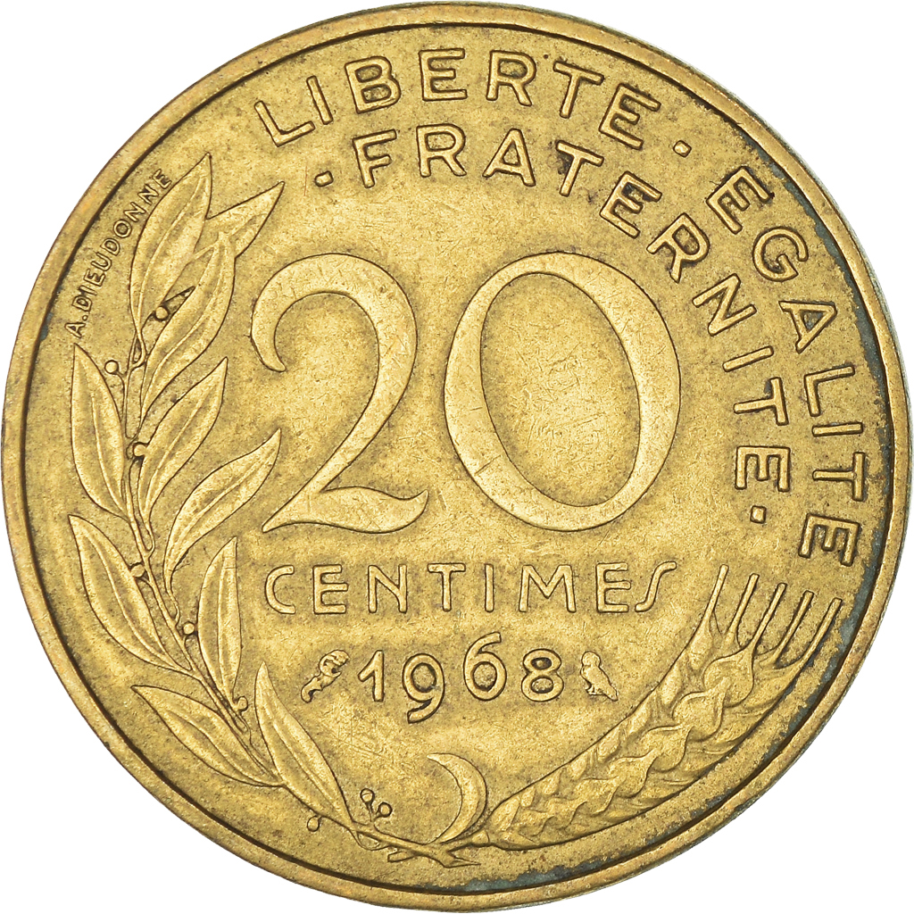 Moneda, Francia, 20 Centimes, 1968