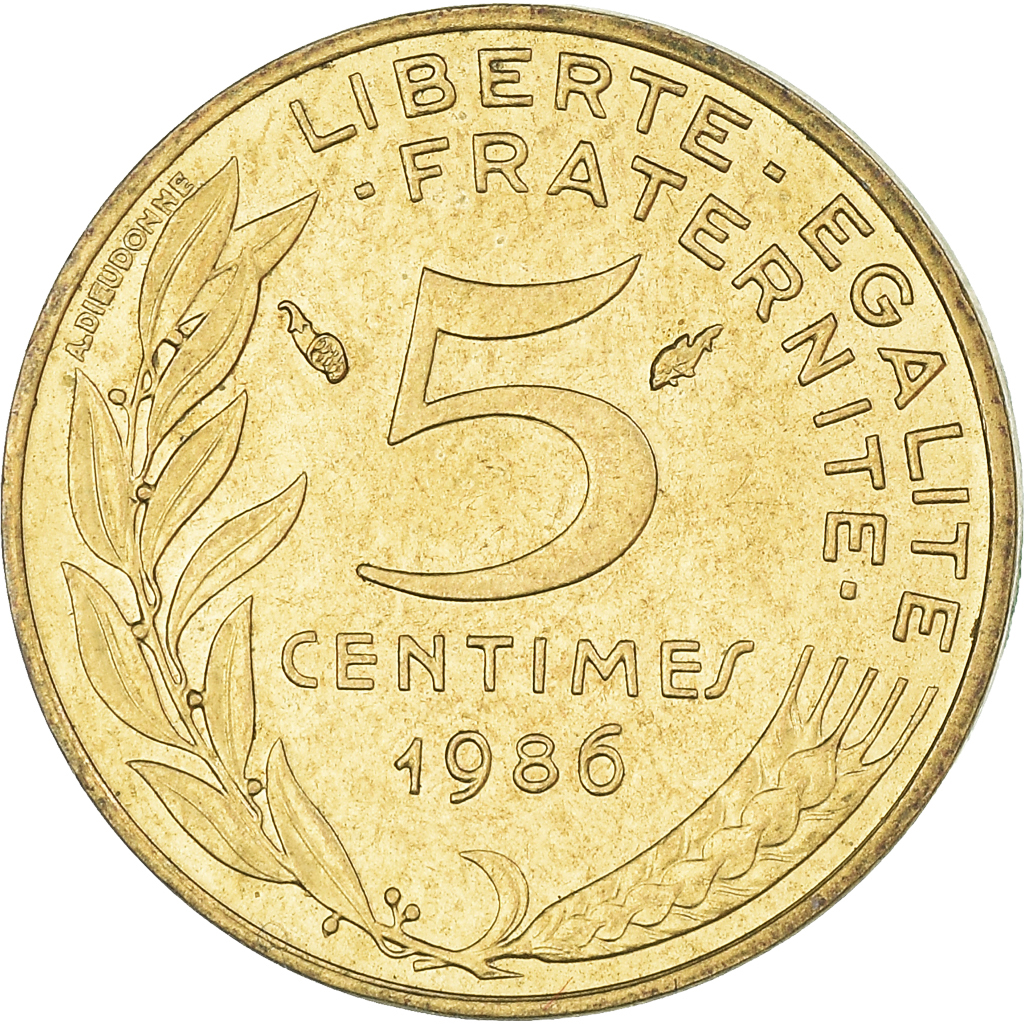 Moneda, Francia, 5 Centimes, 1986