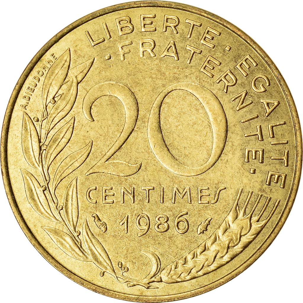 Moneda, Francia, 20 Centimes, 1986