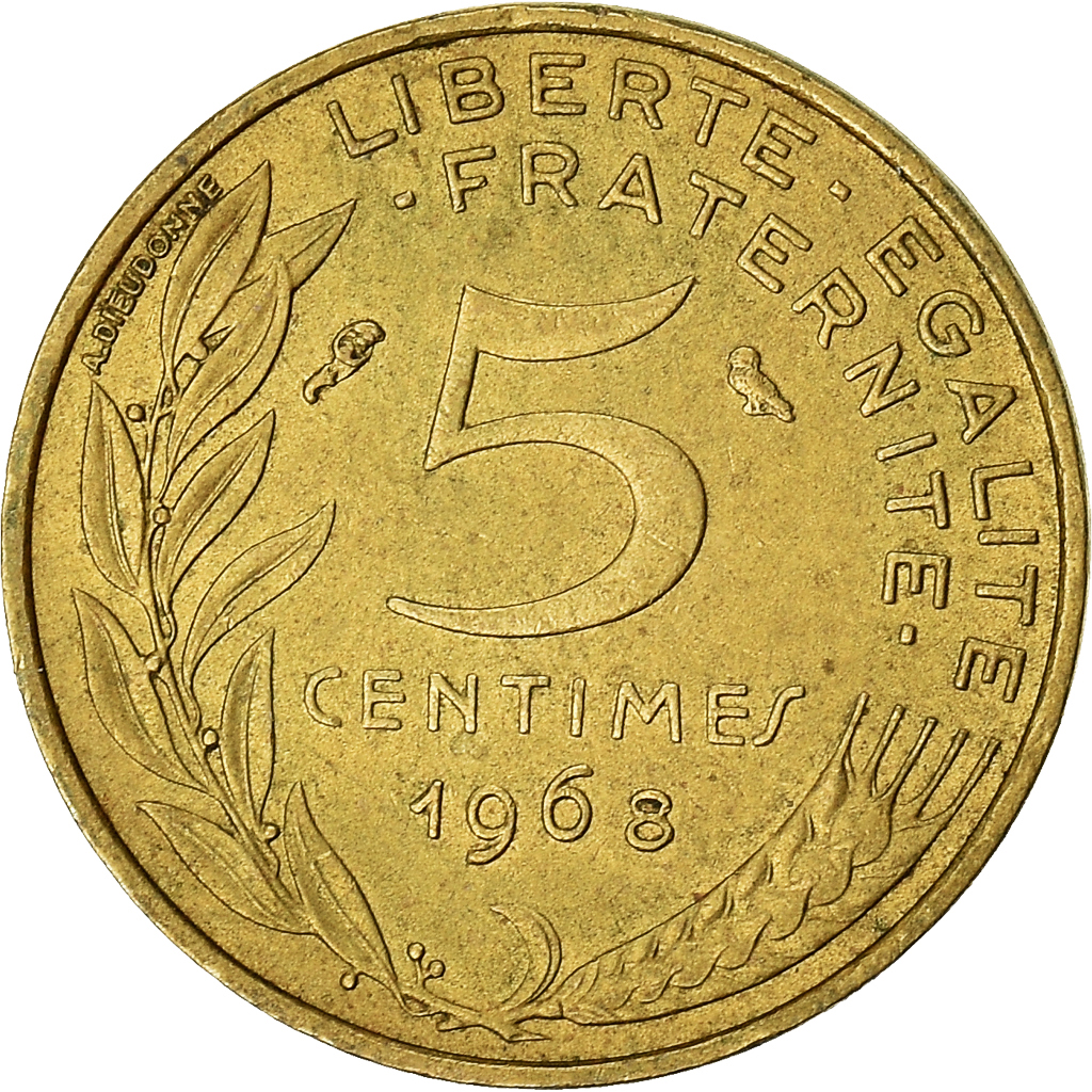 Moneda, Francia, 5 Centimes, 1968