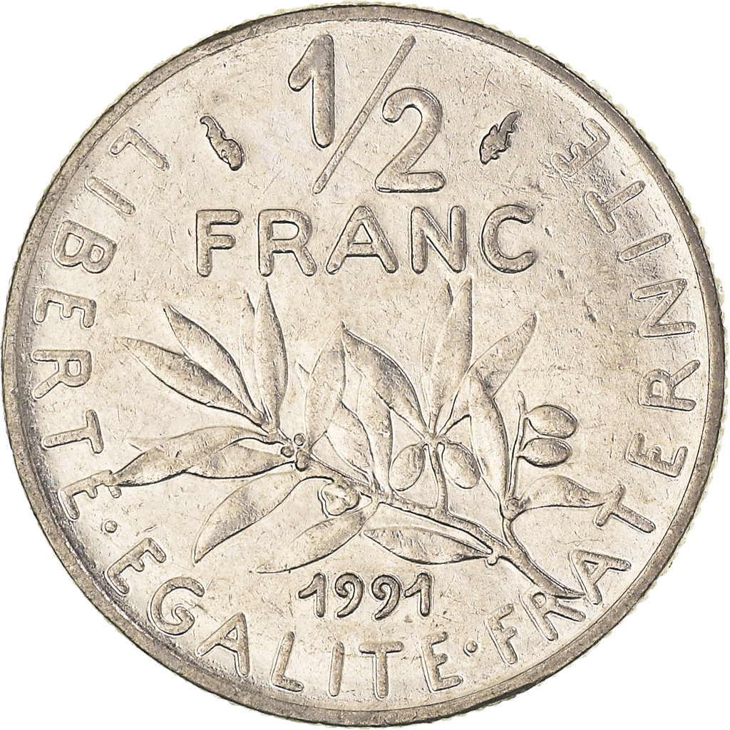 Moneda, Francia, 1/2 Franc, 1991