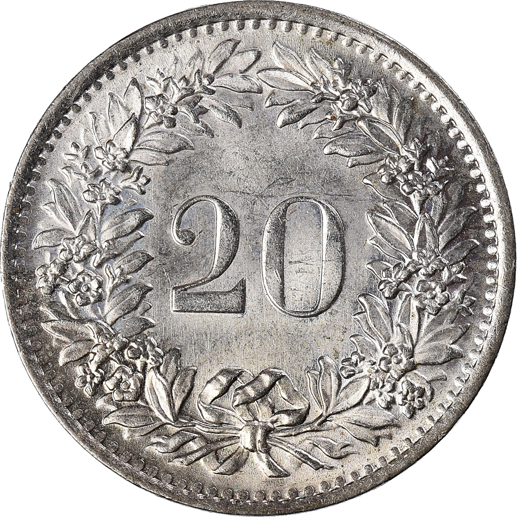 Moneda, Suiza, 20 Rappen, 1970