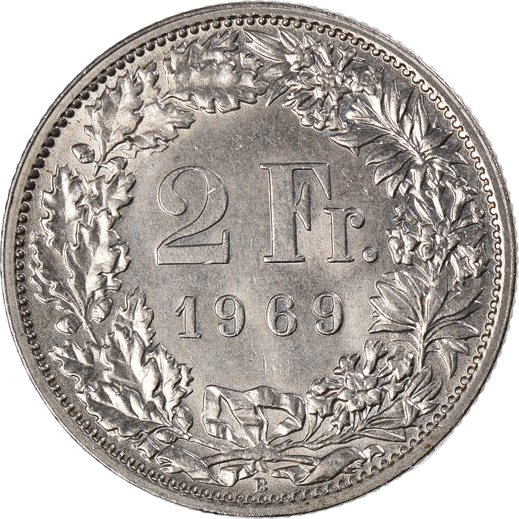 Moneda, Suiza, 2 Francs, 1969