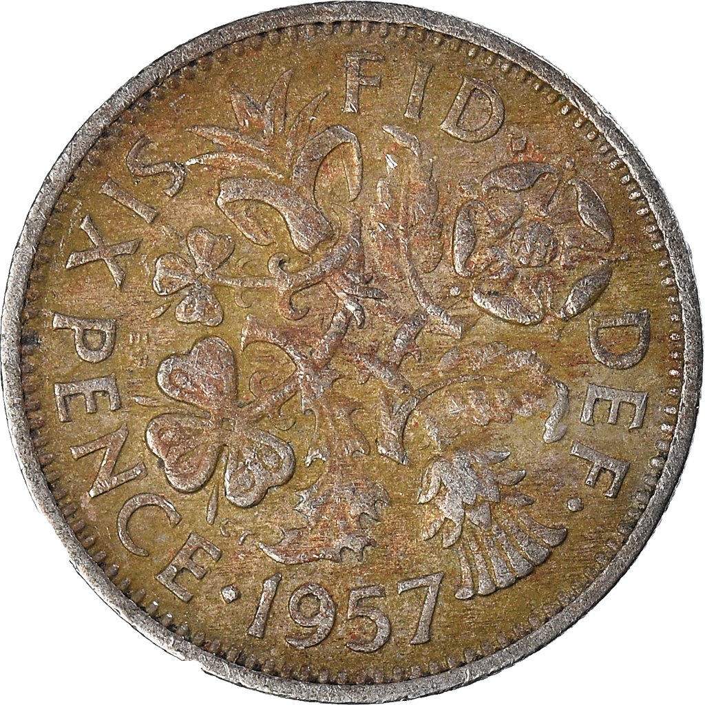 Moneda, Gran Bretaña, 6 Pence, 1957