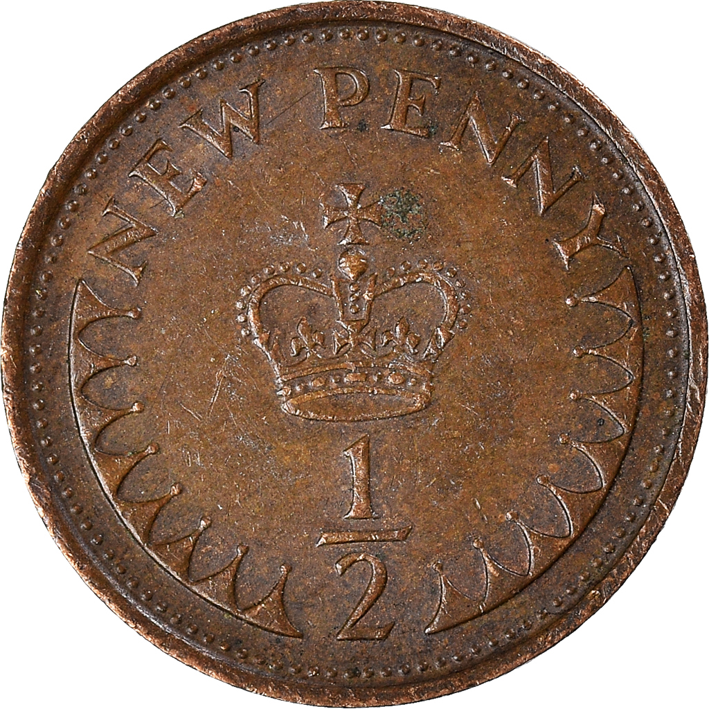 Moneda, Gran Bretaña, 1/2 New Penny, 1976