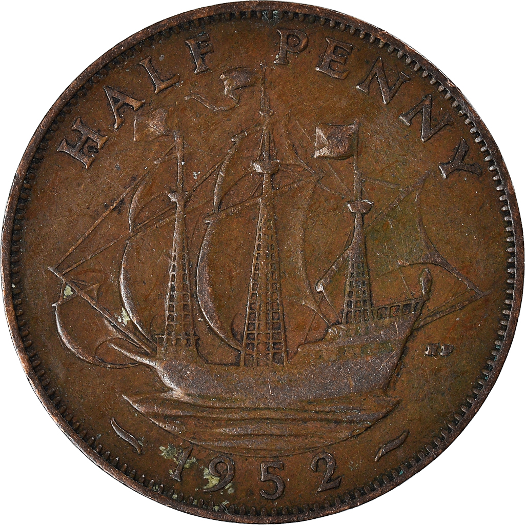 Moneda, Gran Bretaña, 1/2 Penny, 1952