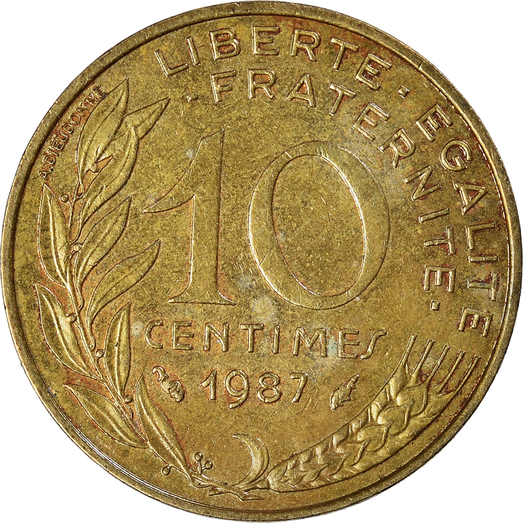 Moneda, Francia, 10 Centimes, 1987