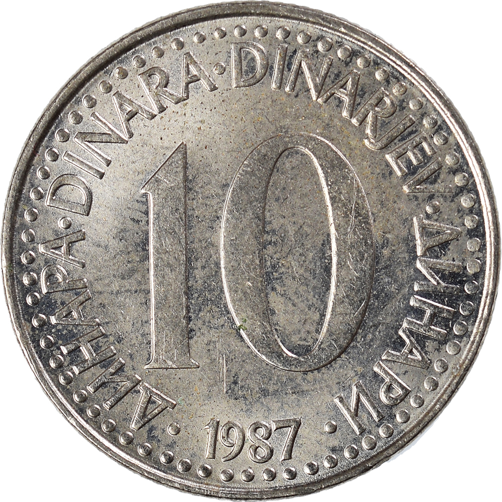 Moneda, Yugoslavia, 10 Dinara, 1987