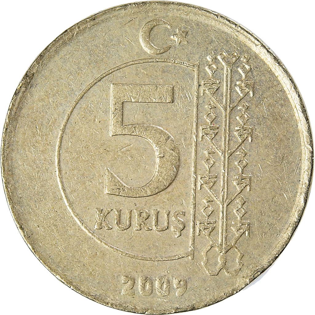 Moneda, Turquía, 5 Kurus, 2009