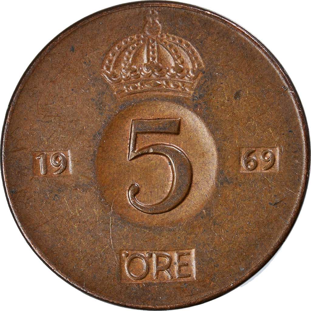 Moneda, Suecia, 5 Öre, 1969