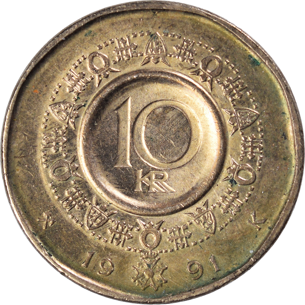 Moneda, Noruega, 10 Kroner, 1991