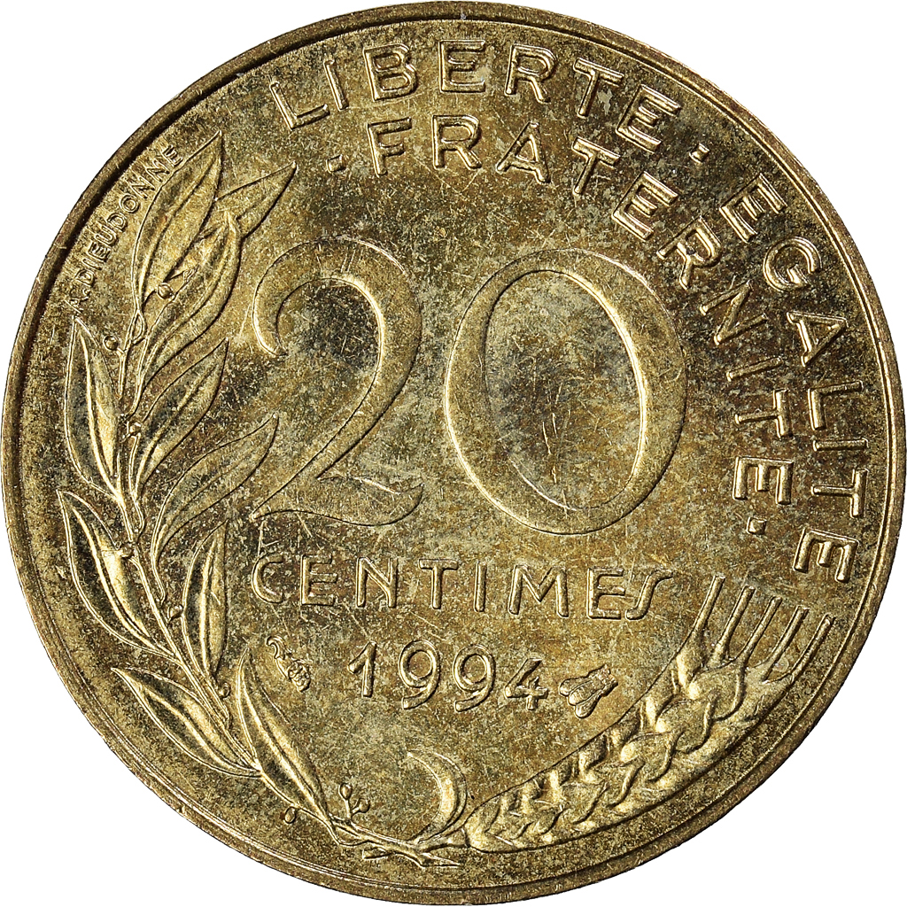 Moneda, Francia, 20 Centimes, 1994