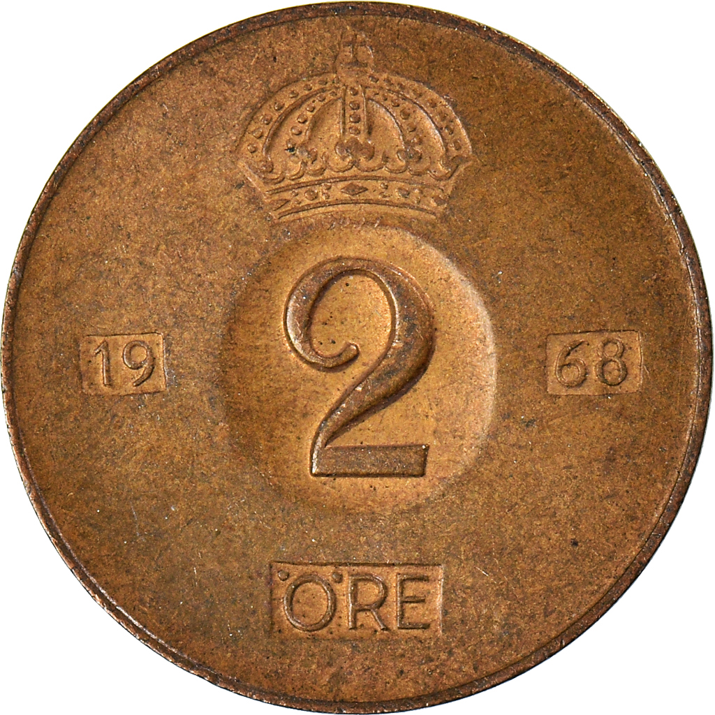 Moneda, Suecia, 2 Öre, 1968