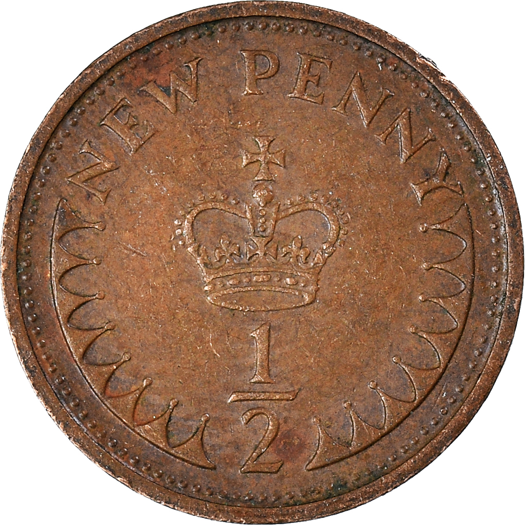Moneda, Gran Bretaña, 1/2 New Penny, 1974