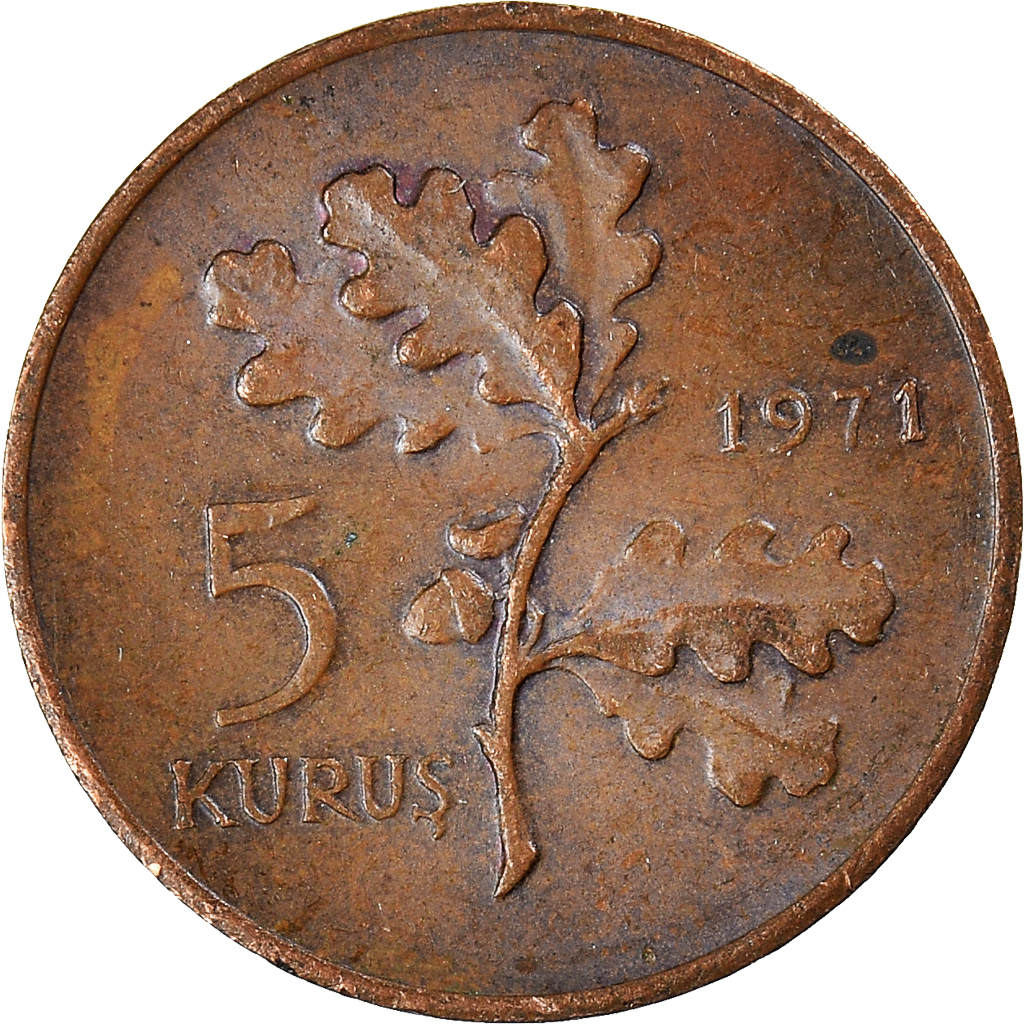 Moneda, Turquía, 5 Kurus, 1971