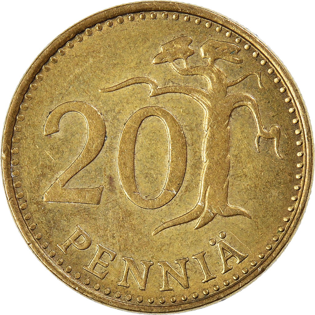 Moneda, Finlandia, 20 Pennia, 1982
