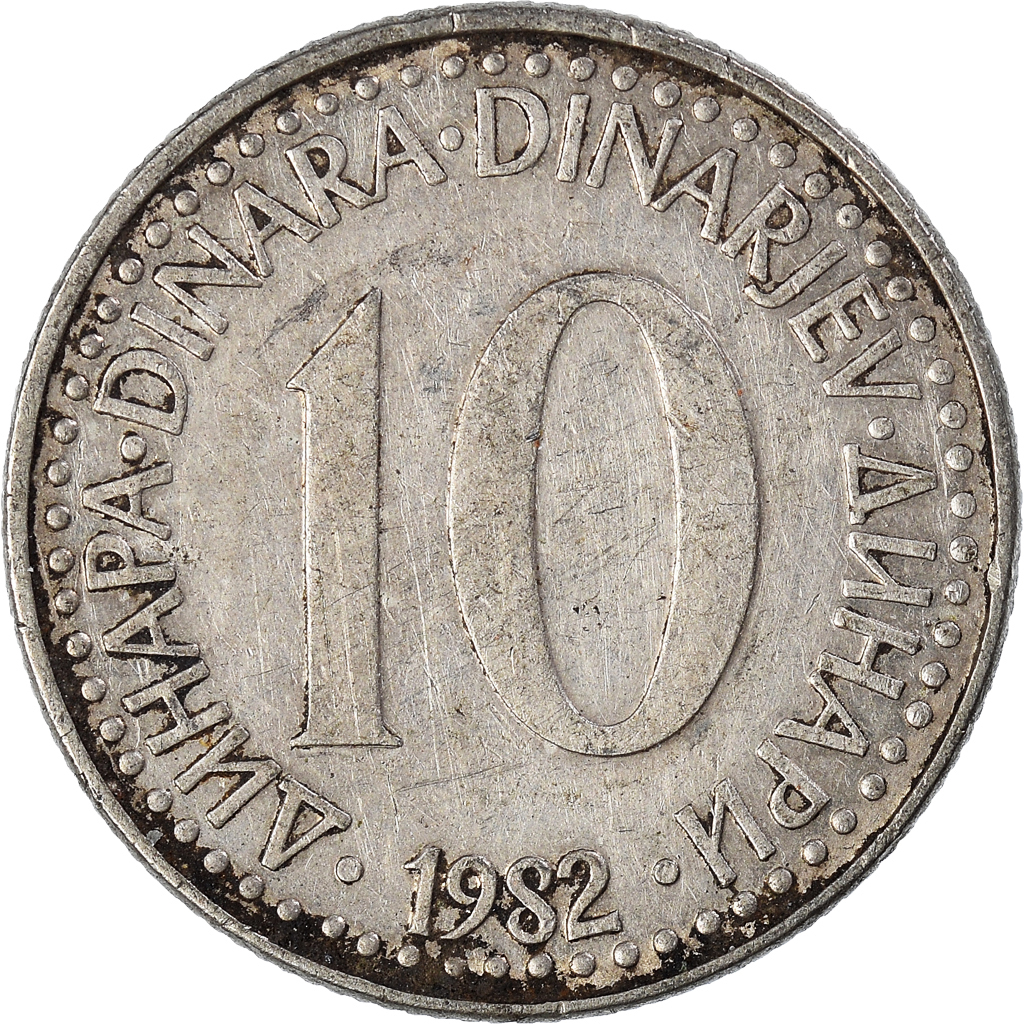 Moneda, Yugoslavia, 10 Dinara, 1982