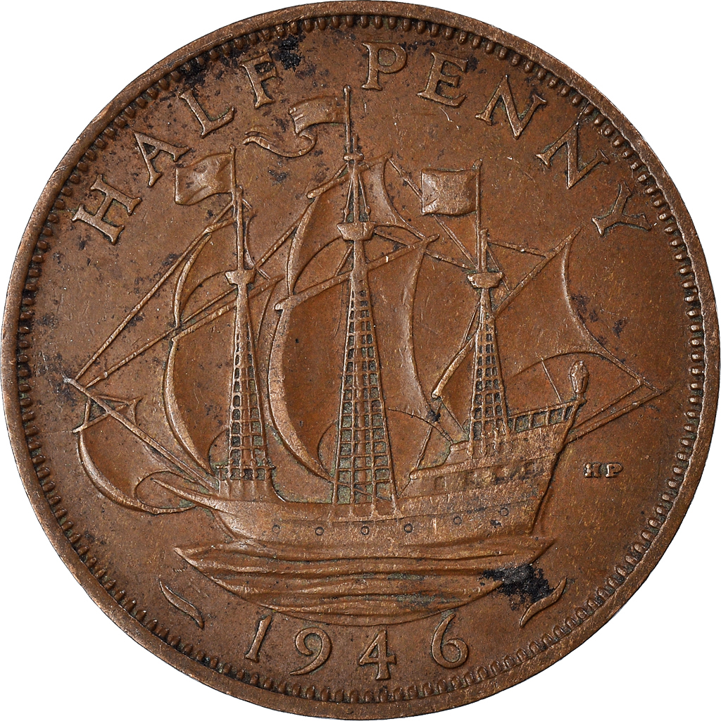 Moneda, Gran Bretaña, 1/2 Penny, 1946