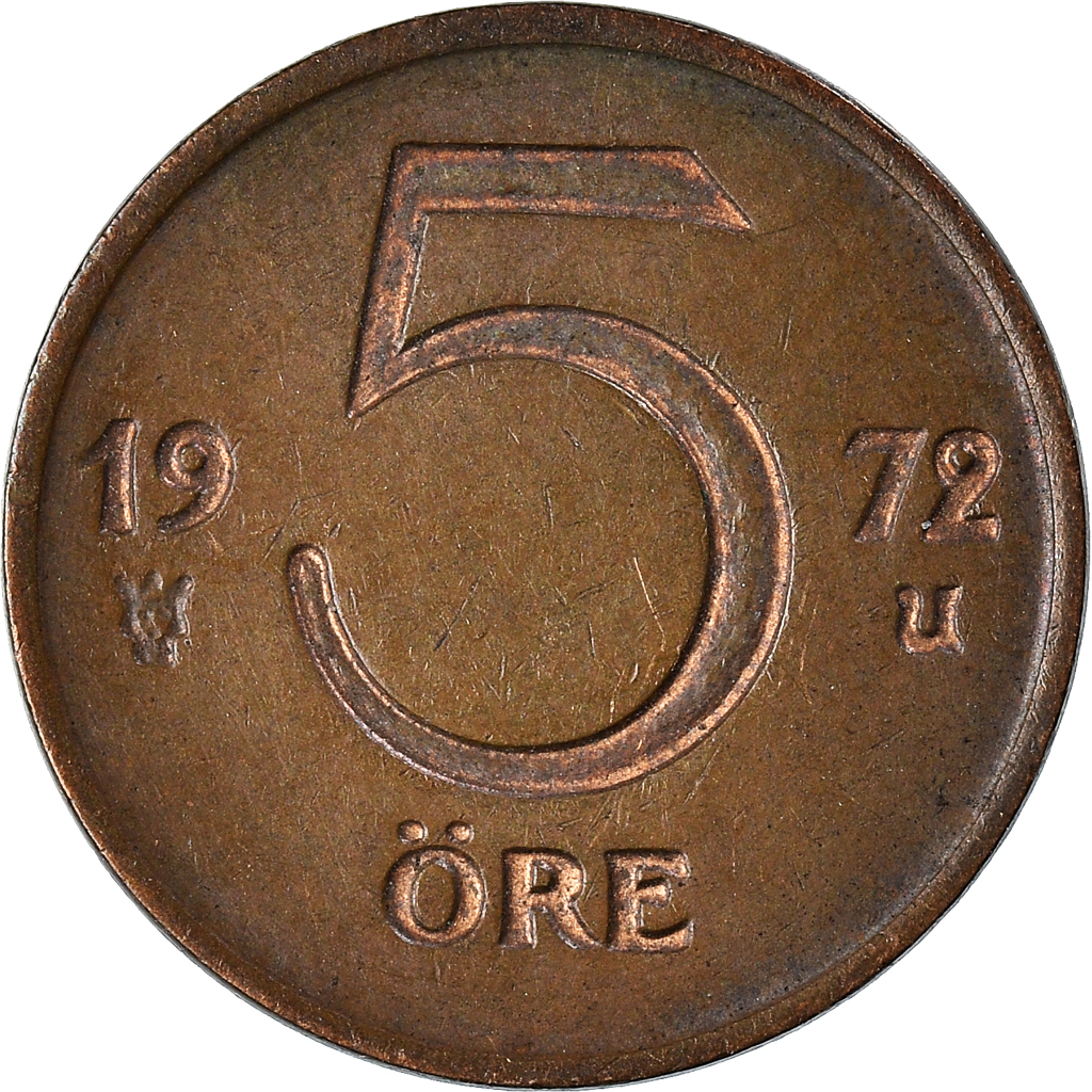Moneda, Suecia, 5 Öre, 1972