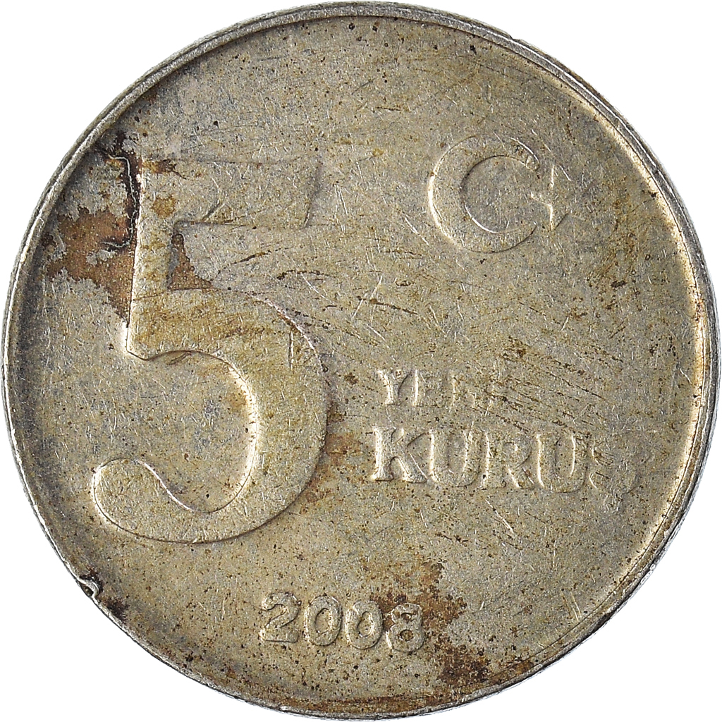 Moneda, Turquía, 5 New Kurus, 2008
