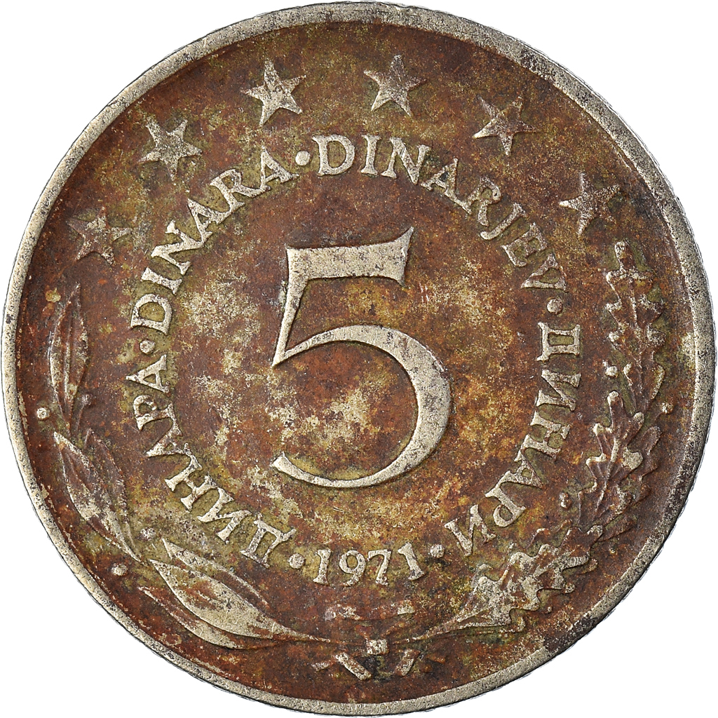 Moneda, Yugoslavia, 5 Dinara, 1971