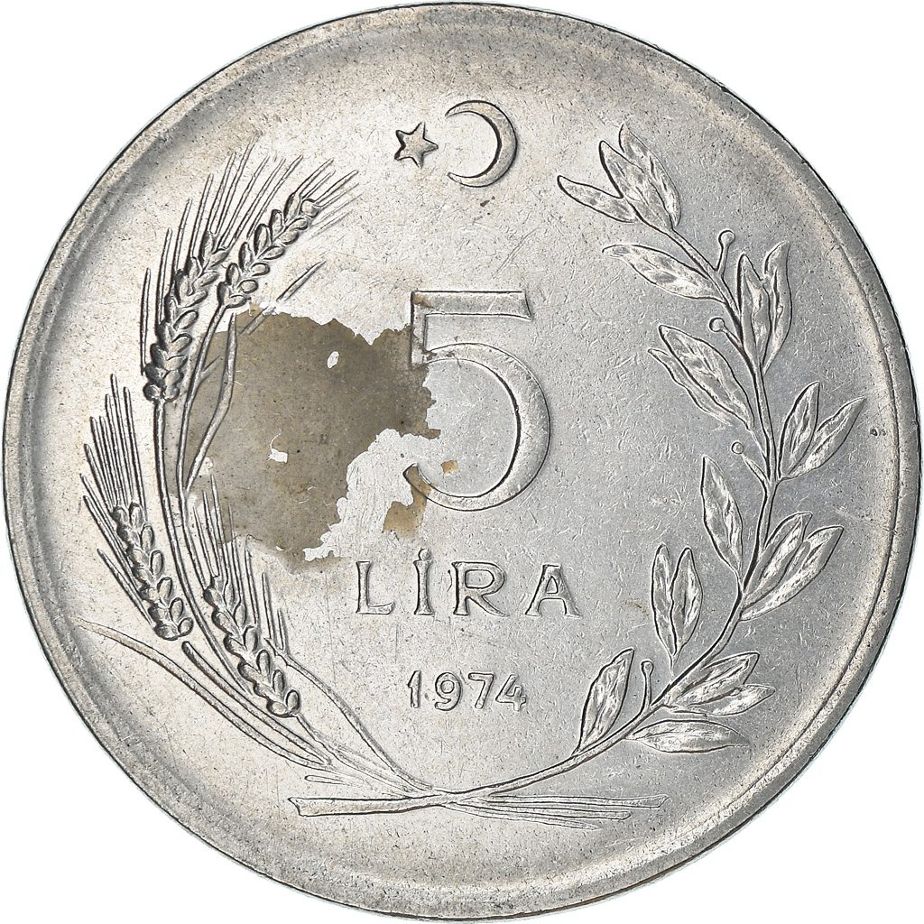 Coin, Turkey, 5 Lira, 1974, , Stainless Steel, KM:905
