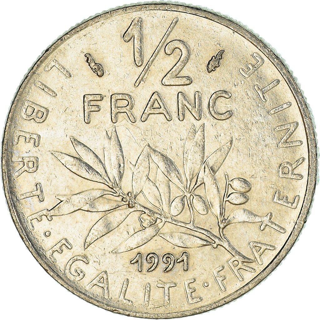 Moneda, Francia, 1/2 Franc, 1991