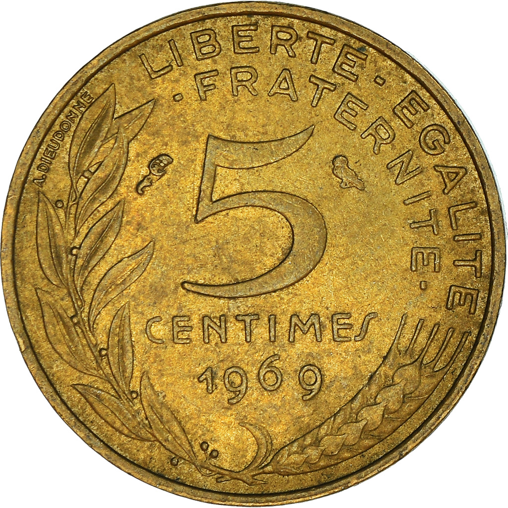 Moneda, Francia, 5 Centimes, 1969