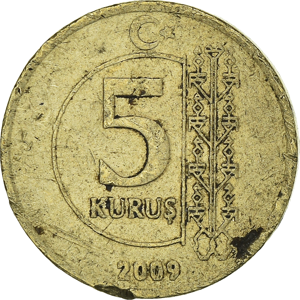 Moneda, Turquía, 5 Kurus, 2009