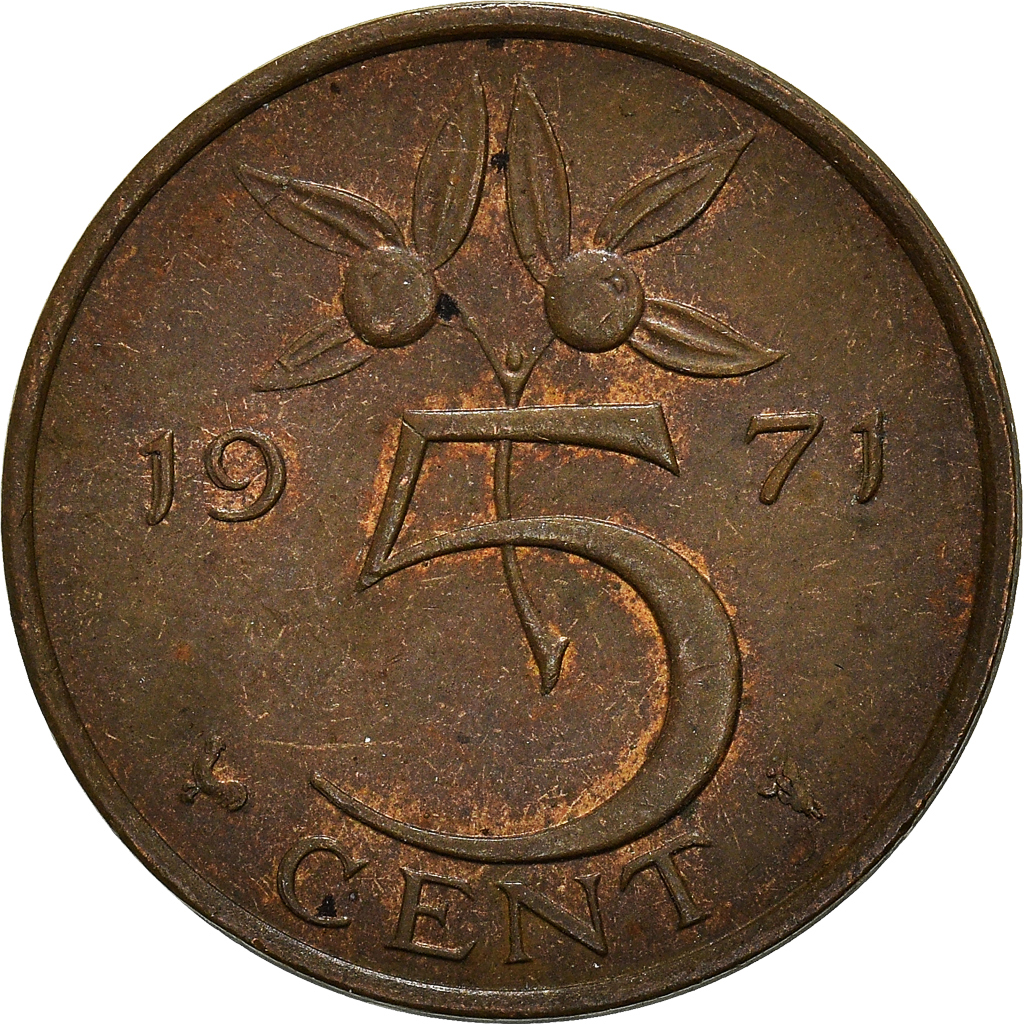 Moneda, Países Bajos, 5 Cents, 1971