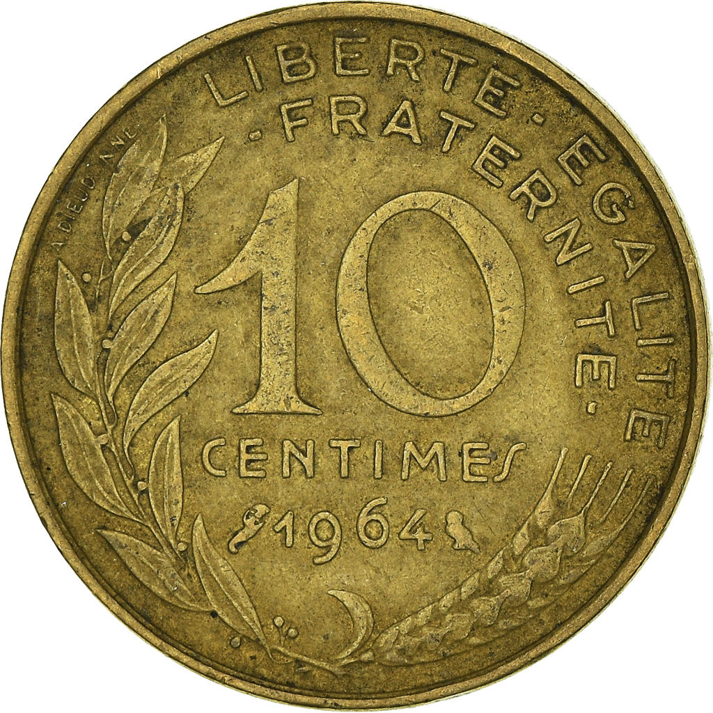Moneda, Francia, 10 Centimes, 1964