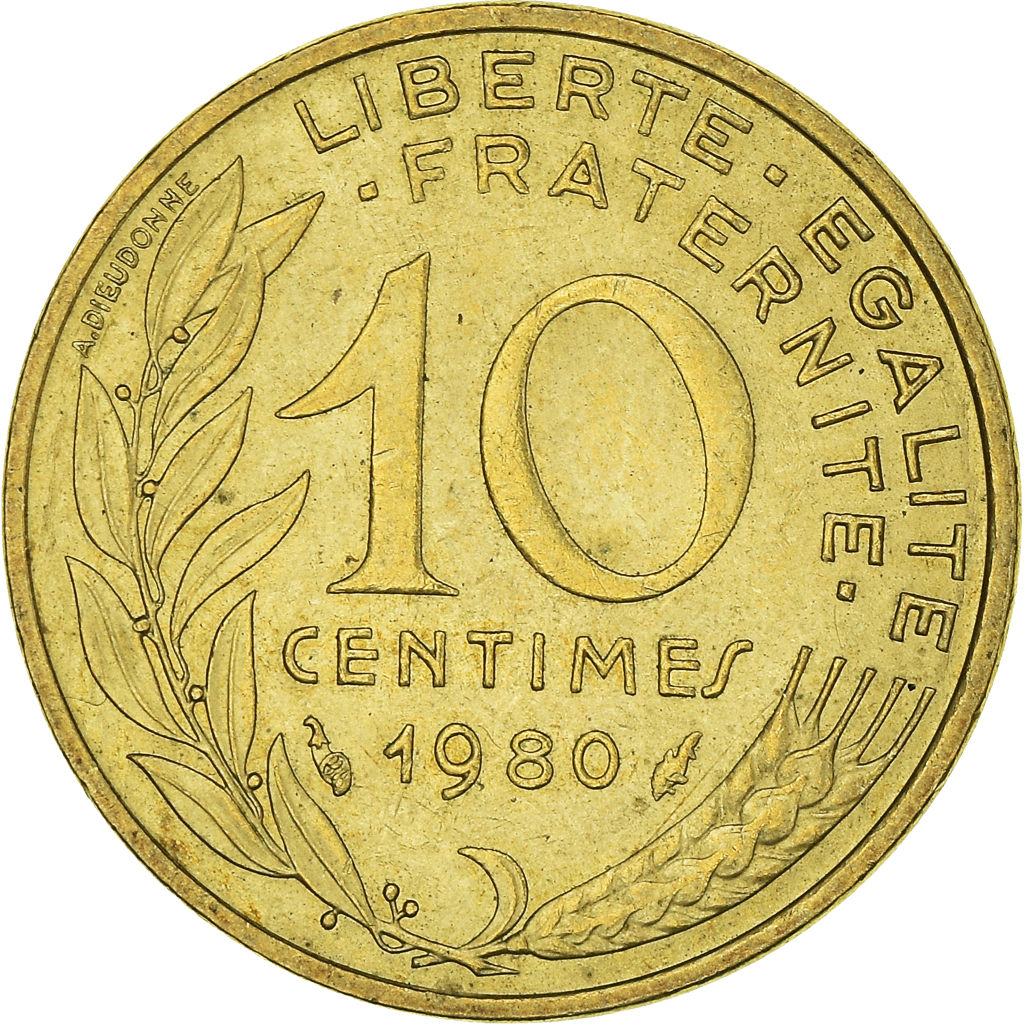 Moneda, Francia, 10 Centimes, 1980