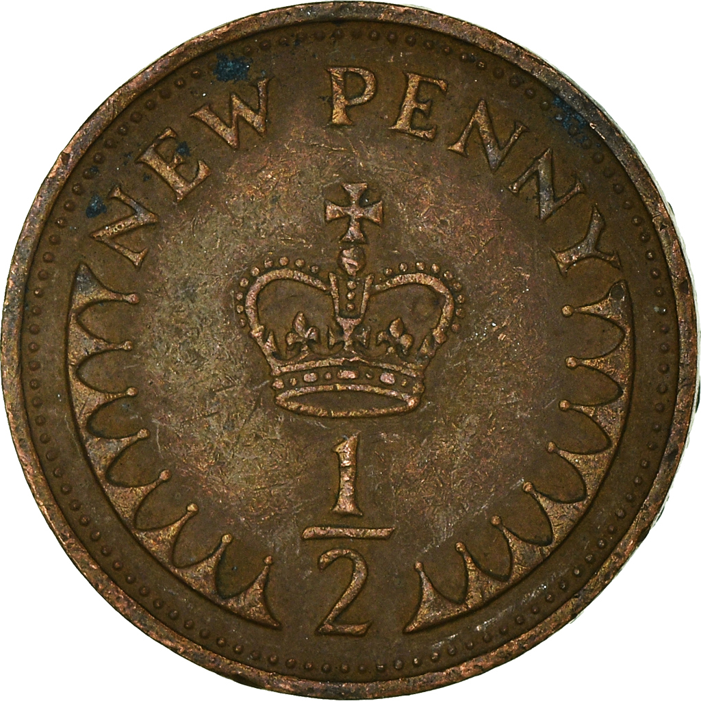Moneda, Gran Bretaña, 1/2 New Penny, 1971