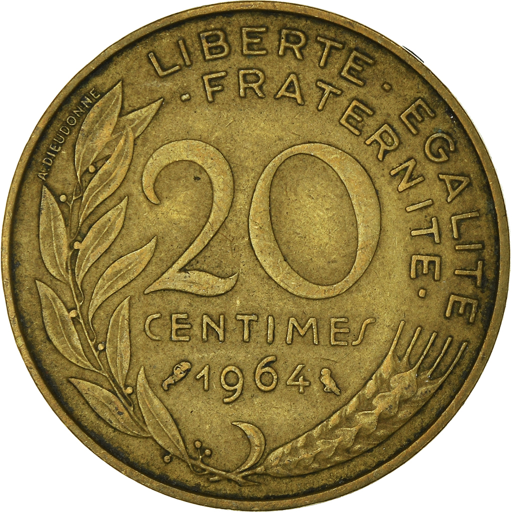 Moneda, Francia, 20 Centimes, 1964