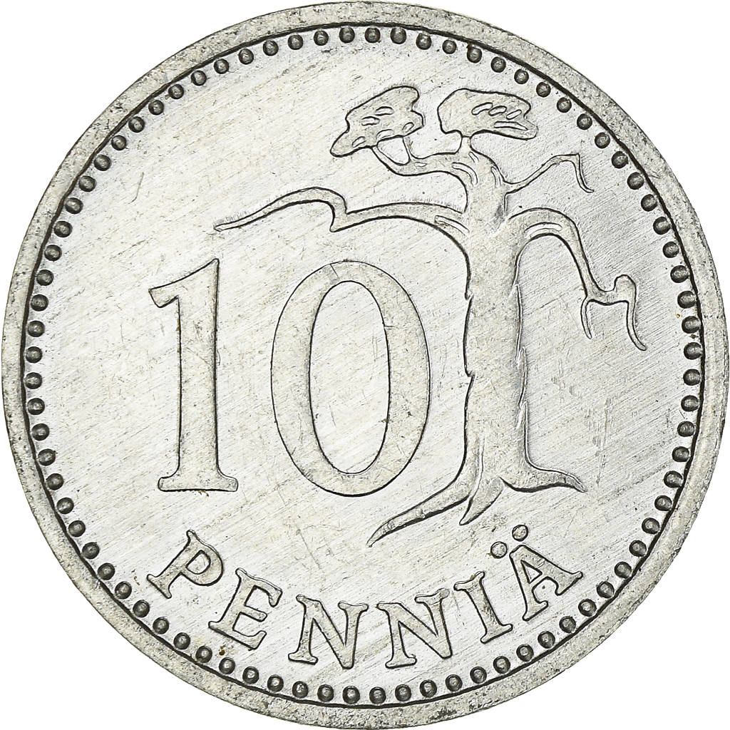 Moneda, Finlandia, 10 Pennia, 1985