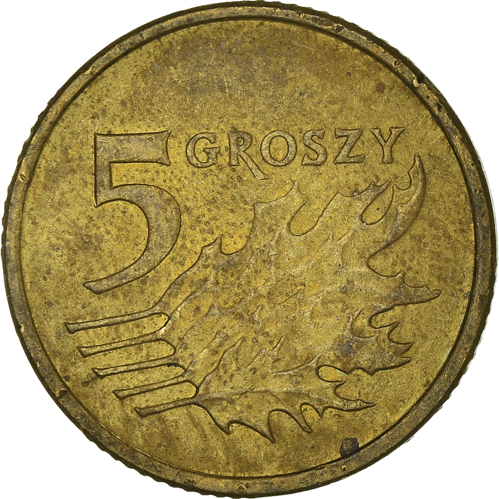 Moneda, Polonia, 5 Groszy, 2002