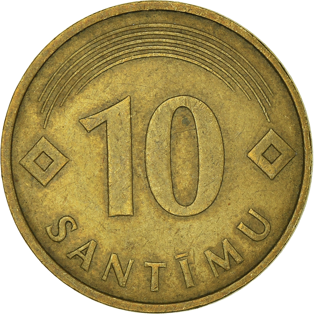 Moneda, Letonia, 10 Santimu, 1992