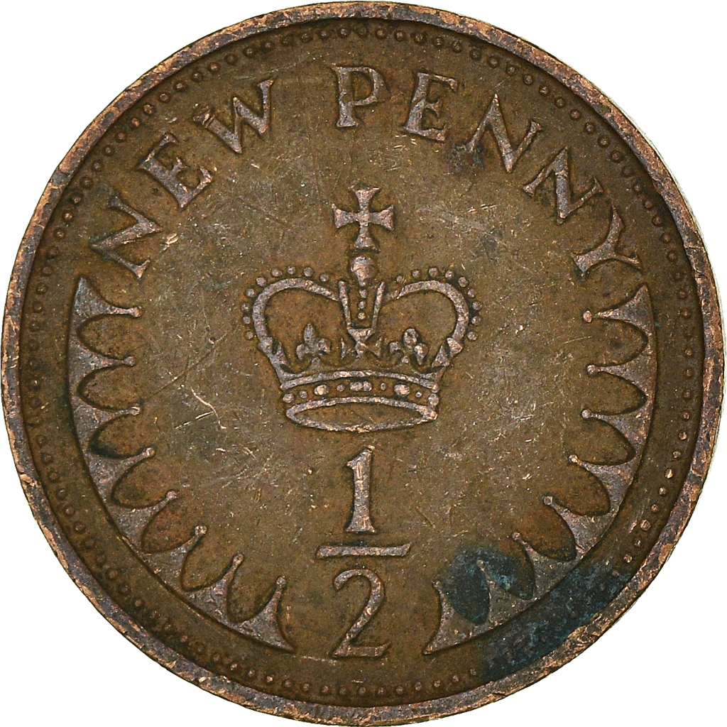 Moneda, Gran Bretaña, 1/2 New Penny, 1971
