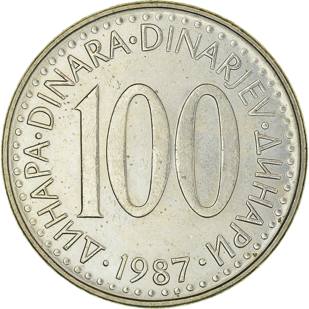 Moneda, Yugoslavia, 100 Dinara, 1987
