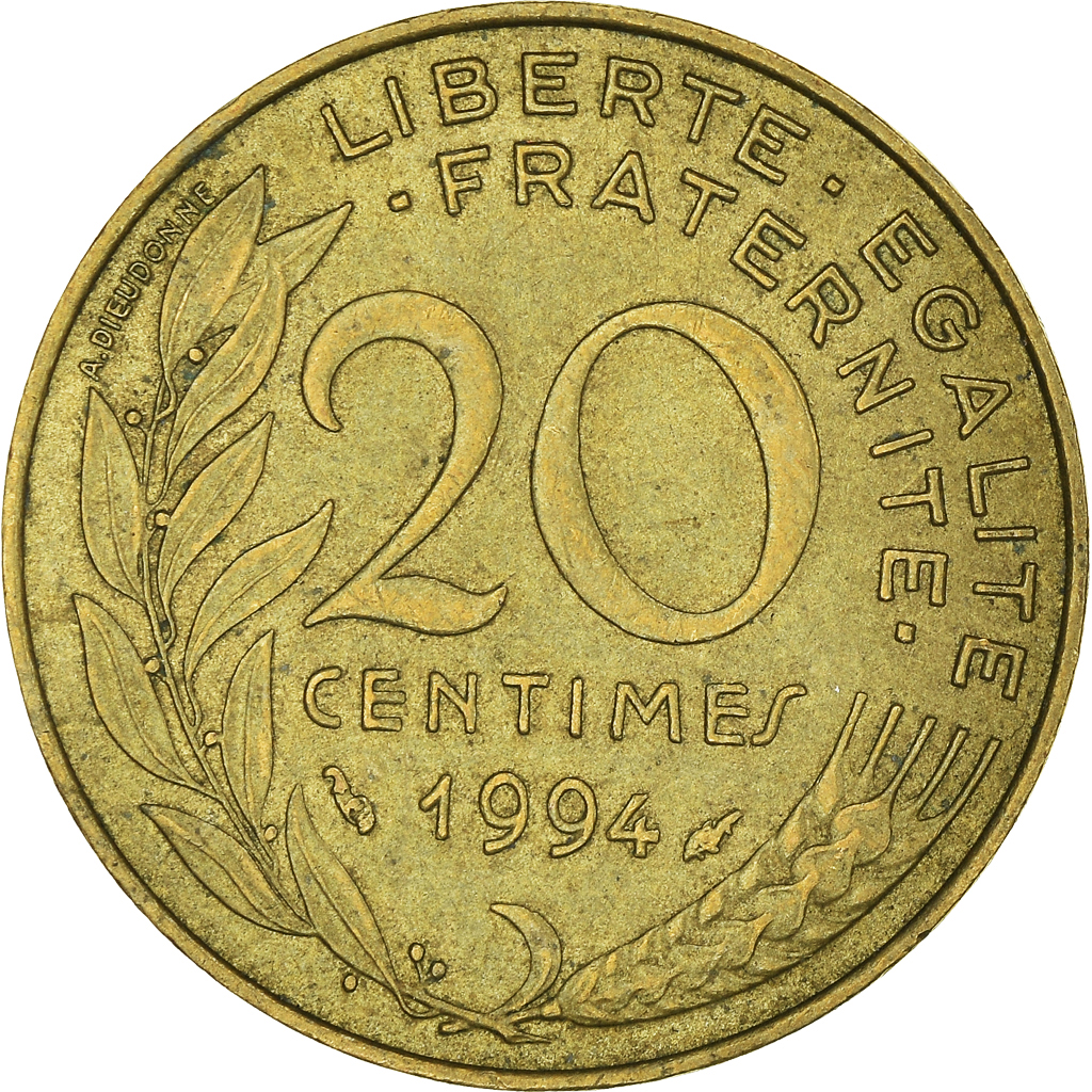 Moneda, Francia, 20 Centimes, 1994