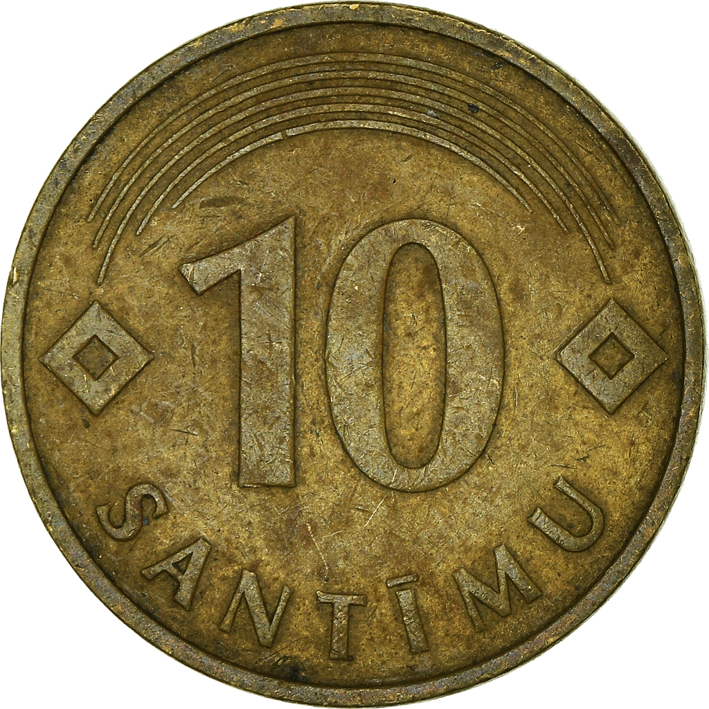 Moneda, Letonia, 10 Santimu, 1992