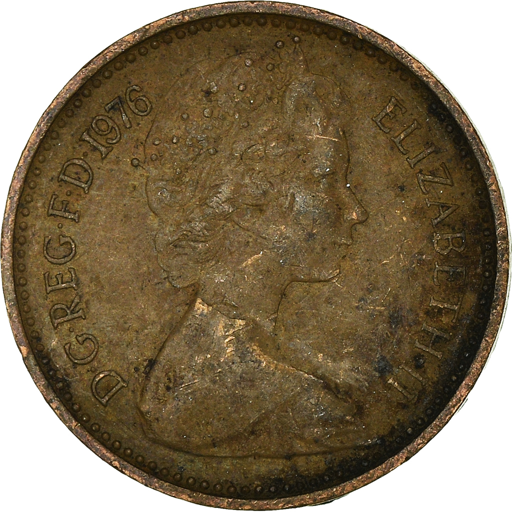 Moneda, Gran Bretaña, 1/2 New Penny, 1976